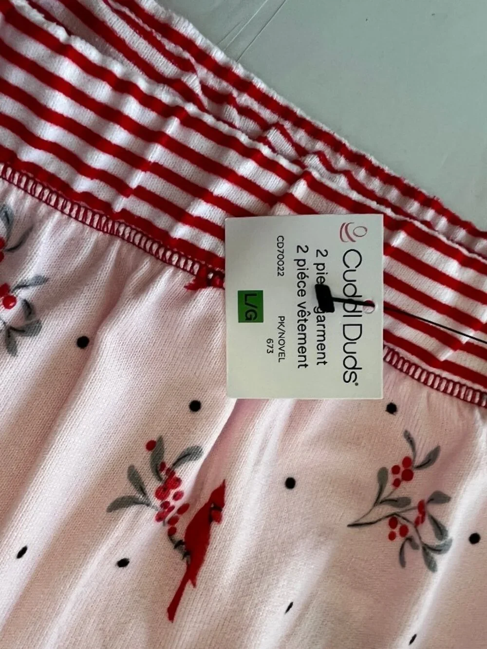 Title: NEW Cuddl Duds 2 Pc Pajama Set Cardinal Print Pink